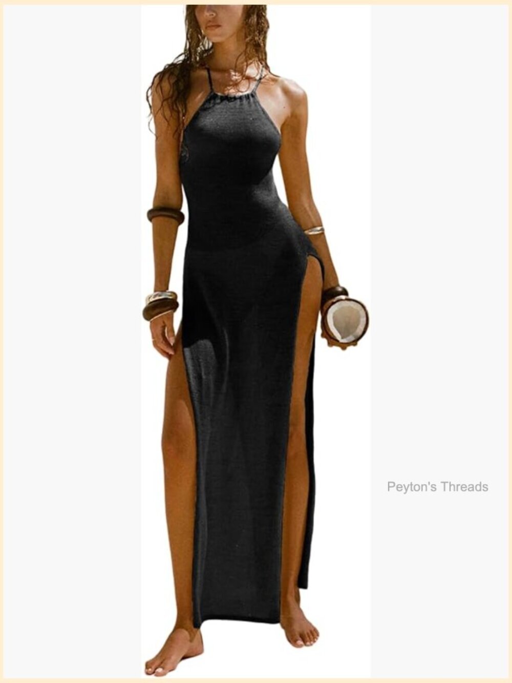 Women's Swim Cover Up Maxi Dress Sleeveless Backless Halter Side Slit Beach